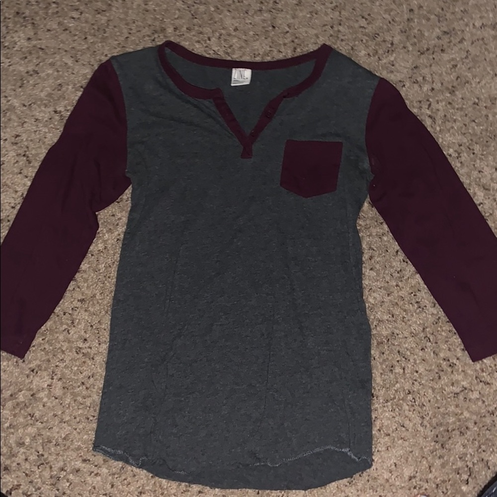 Gray/Maroon Long sleeve top.
